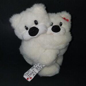 Huggin Buddies Hugging White Bears Plush Two Hearts That Beat As One Valentine